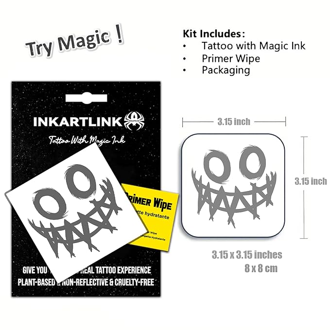 INKARTLINK Semi Permanent Tattoo, Temporary Tattoo, Beautiful and Realistic Design, Fun Tattoo Experience, Cruelty-free, Non-reflective, Waterproof (Funny Smiley Face)