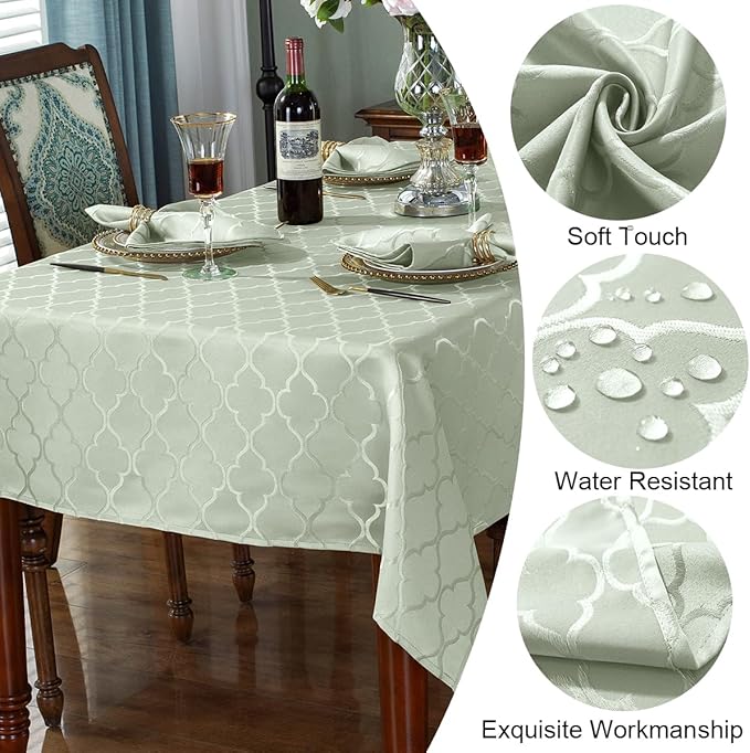SASTYBALE Jacquard Tablecloth Damask Pattern Table Cloth Spill-Proof Wrinkle Resistant Polyester Table Cover for Kitchen Dining Tabletop (Rectangle/Oblong, 60" x 102" (8-10 Seats), Sage Green)