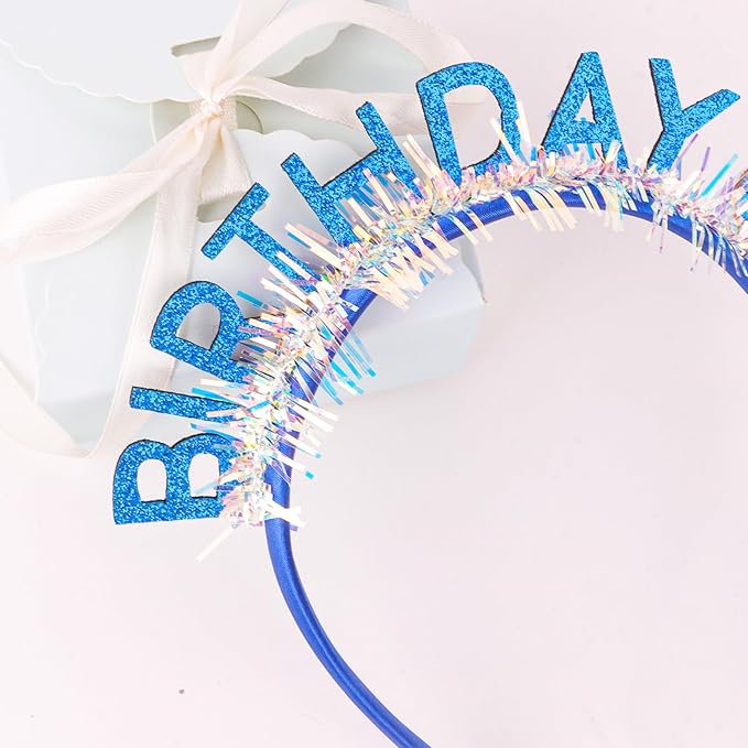 Jaciya Birthday Girl Glitter Headband for Women Girls Sparkling Blue Party Hair Accessories with Confetti Tinsel