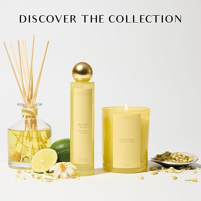 Bergamot & Jasmine Scented Candle | 11oz, 60 Hour Burn | Natural Soy Wax, Cotton Wick | Holiday Candles | Christmas Scented Candles for Home | Benevolence LA Sun-Kissed Collection - Morning Ritual