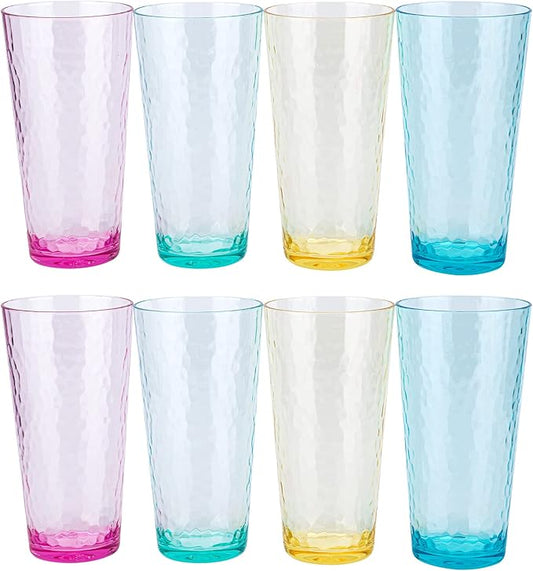 KX-WARE 26-ounce Acrylic Highball Glasses Plastic Tumbler Larger Drinking Glasses, set of 8 Multicolor