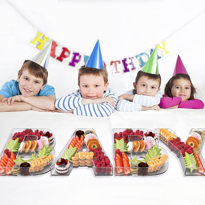 13.8" Extra Large Acrylic Letter Charcuterie Board Box, Reusable Fillable Letter Cake Candy Dish Display Serving Tray for Birthday Anniversary Party Decoration (B)