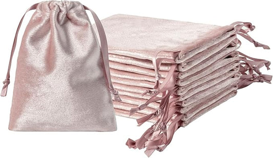 12pcs Rose Pink Velvet Drawstring Bags 3x4 inches Small Velvet Cloth Gift Bags Jewelry Pouches for Storage Wedding Party Favor Christmas