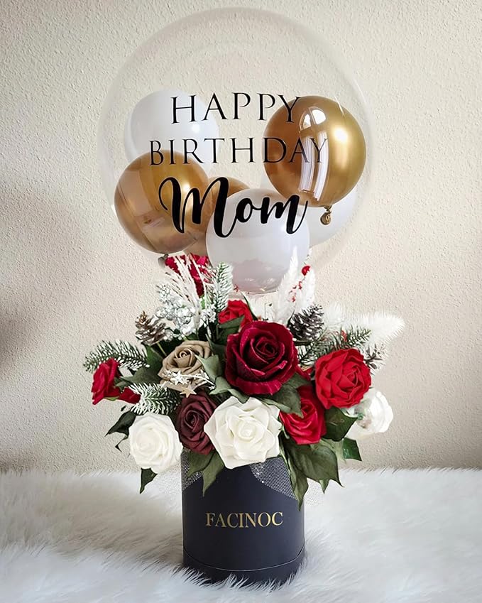 Christmas Artificial Flowers Red Burgundy Roses Bouquet for DIY Xmas Wreath Bridal Wedding Shower Decorations Party Table Centerpieces Fake Floral Arrangement Home Decor Indoor