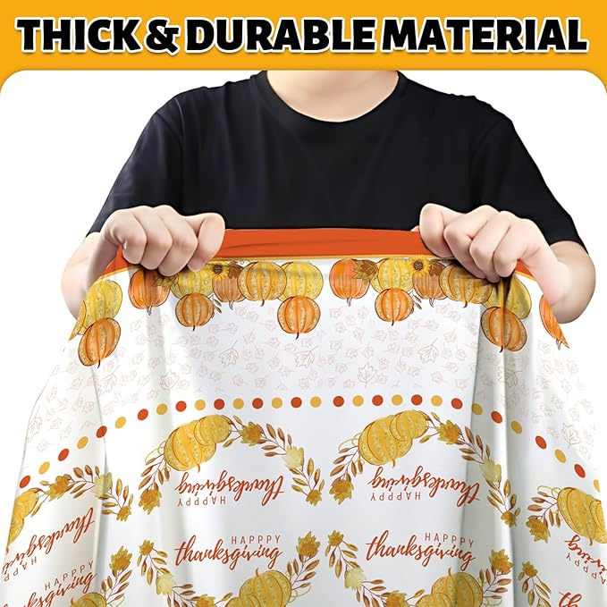 ATFUNSHOP Thanksgiving Tablecloth 5 Pack 54" X 108" Disposable Fall Table Cover Party Supplies Pumpkins Autumn Leaves Water Proof Plastic Table Cloth for Thanksgiving Decoration Dinner Party