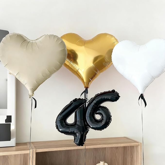 White Gold Heart Balloons,24Inch Large Cream White Heart foil Balloon for Valentine's Day Birthday Wedding Baby Shower Anniversary Decorations