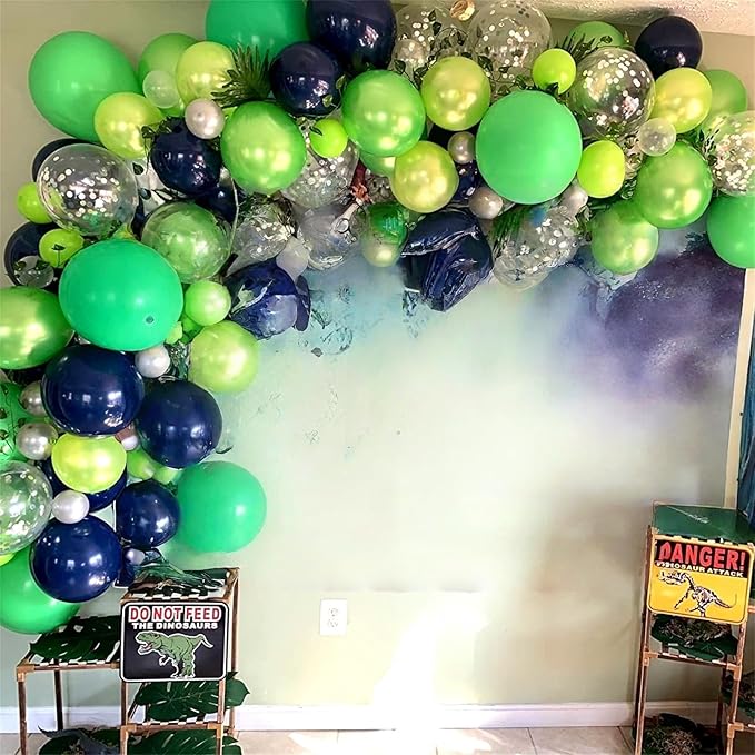 Blue and Green Balloon Garland Arch Kit, 100 PCS Lime Light Green Navy Blue Silver Confetti Latex Balloons Arch Kit for Boys Jungle Safari Dinosaur Birthday Football Game Party Decorations Supplies