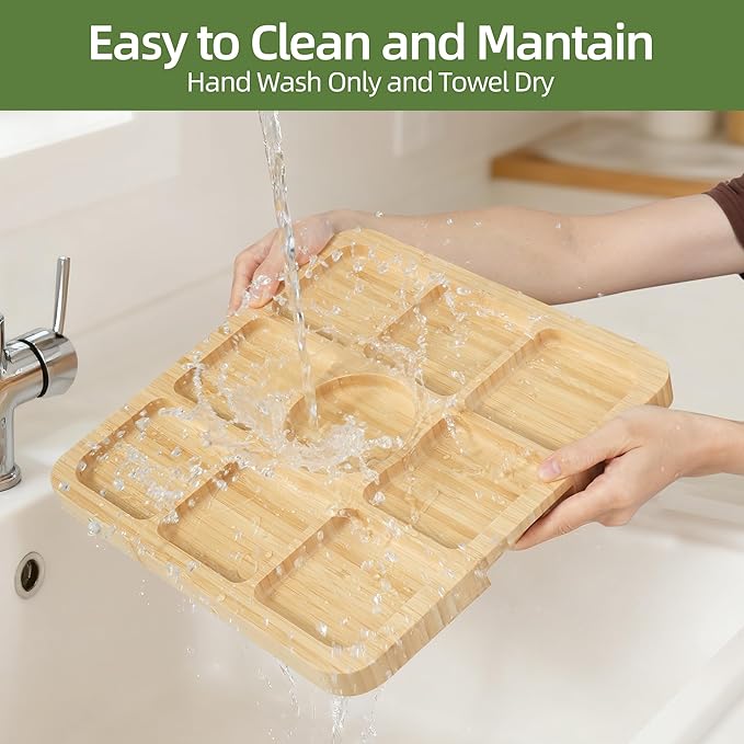 YANG Charcuterie Board with Lid, Divided Bamboo Serving Tray with Leak-Proof Locking Lid, Serving Platter for Party Appetizer Cheese Snack Gift Ready (9 Compartments,Square)