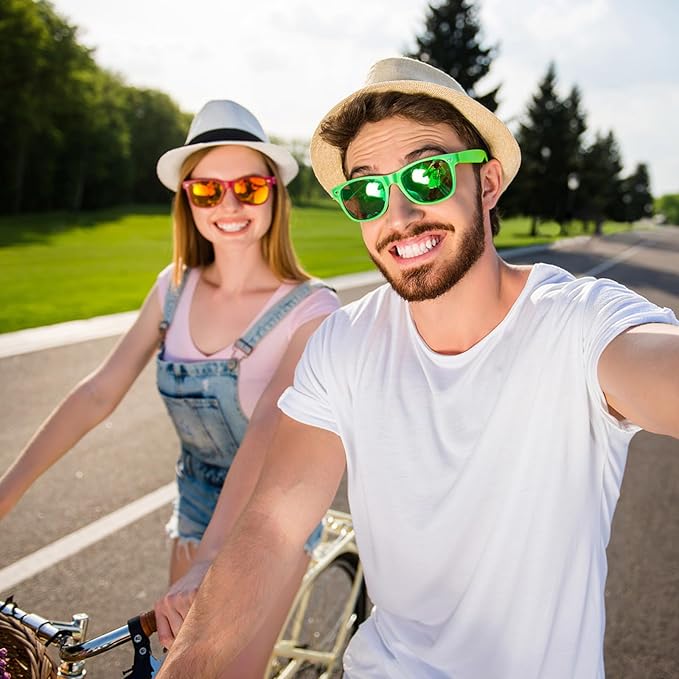 12/24 Pack Wholesale Retro Neon Colors Party Favor Supplies Unisex Sunglasses Bulk for Adults Teens, UV400 Protection