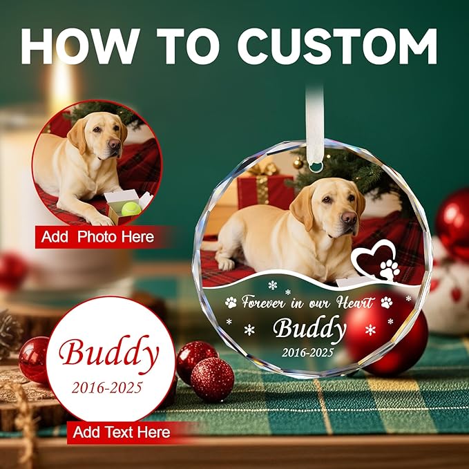 Personalized Pet Memorial Gifts, Acrylic Custom Photo Name & Date Dog Memorial Ornament, Forever in Our Hearts Sympathy Keepsake Gifts for Your Loss Cat