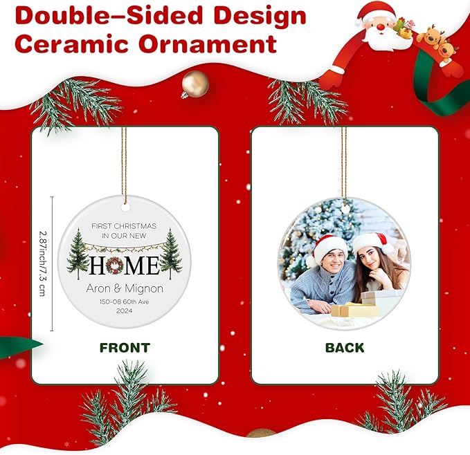 Custom Ceramic Christmas Ornaments with Photo Text - Personalized New Home Christmas Hanging Decorations Decorations
