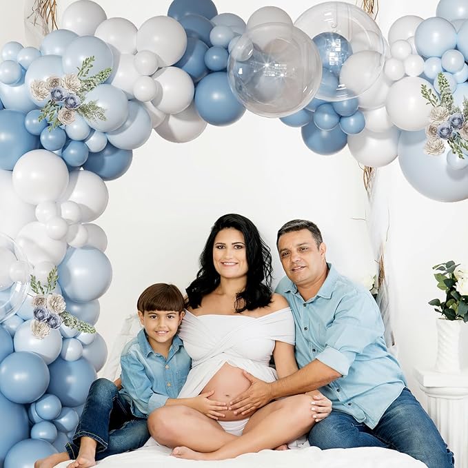 Dusty Blue Balloon Arch Kit 126 Pcs Light Blue and White Balloon Arch Garland Kit Include Macaron Balloons for Wedding Birthday Baby Shower Gender Reveal Bridal Decorations