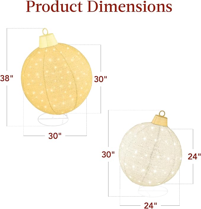 Best Choice Products 2pc Lighted Pop-Up Outdoor Christmas Ornament Set, Holiday Ball Decoration w/ 180 LED Lights, 8 Light Functions - Gold/White
