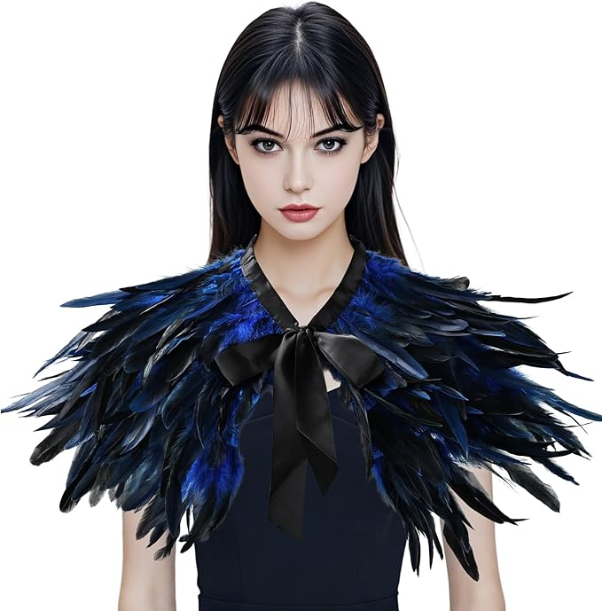 Gothic Natural Feather Shrug Feather Shawl Wrap Cape Victorian Collar for Halloween Cosplay Party Costume Accessories
