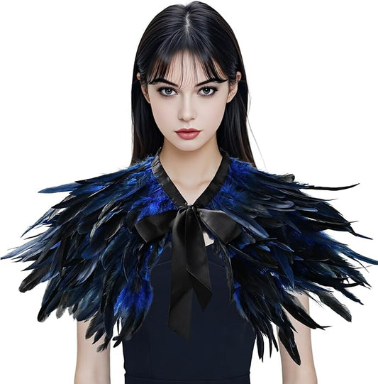 Gothic Natural Feather Shrug Feather Shawl Wrap Cape Victorian Collar for Halloween Cosplay Party Costume Accessories