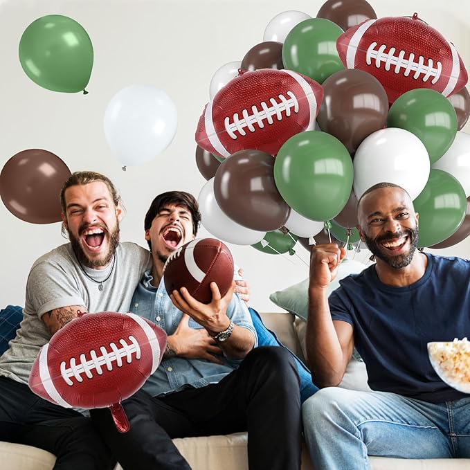 Football Balloons,12 Inch Sage Green and Coffee Brown Balloons with Football Foil Balloon for Boys Game Sports Birthday Baby Shower Party Football Themed Decorations