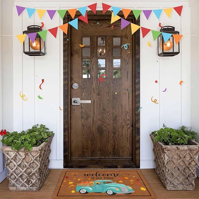 Thanksgiving Doormat Fall Truck Door Mat, Vintage Fall Truck Decor for Covered Outdoor Area Pumpkin Welcome Mat for Autumn Halloween Thanksgiving Farmhouse Decor, 24"x16"inch, 24"x16"inch