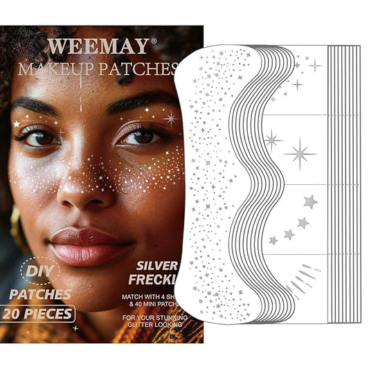 20 Pcs Silver Glitter Freckles Face Tattoos, Silver Glitter Freckles Makeup Patches, Waterproof Sparkle Freckles, Glitter Freckles Temporary Face Tattoos for Women