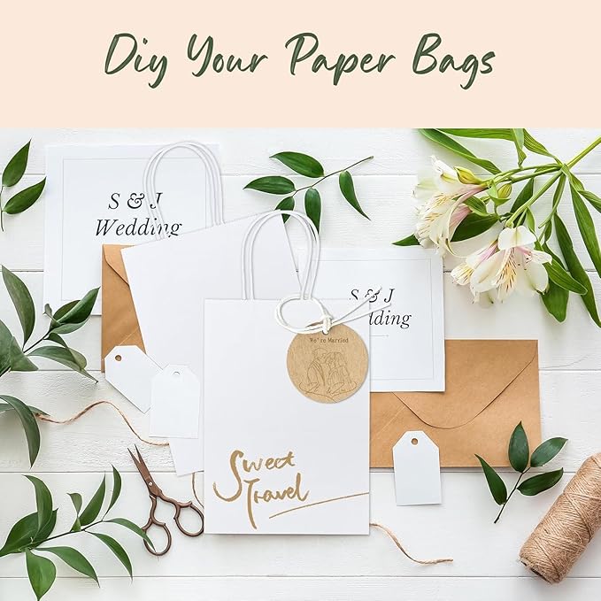 GSSUSA White Gift Bags 5.25x3.75x8 600Pcs, Paper Bags with Handles Bulk for Small Business