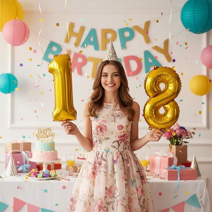 20 Pcs Number Balloons 16 Inch Gold 0-9 Number Foil Balloons Gold Custom Digital Balloon for Birthday Party Engagement Graduations Anniversary Baby Shower Decorations Party Supplies