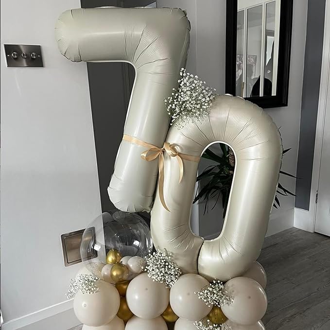 Biapian 40 Inch Cream Number 80 Balloon, 80th Birthday Balloons, Big Digital 80 Beige White Giant 80 Foil Balloon Helium for Men Women 80th Birthday Decorations Anniversary Baby Shower Party Supplies
