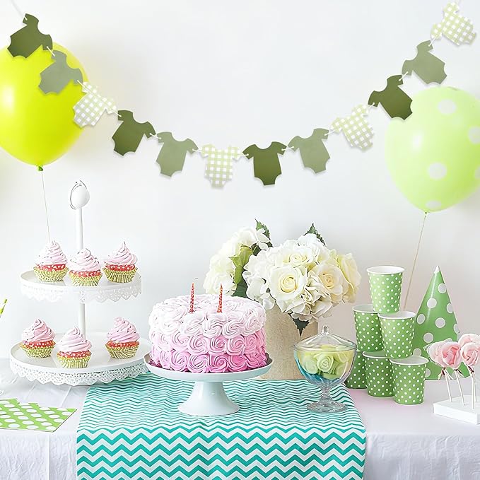 Green Bodysuit Banner, Green Plaid Onesie Garland Baby Shower Banner, Girl Boy Baby Shower Decor, Showers Bunting Gender Reveal Decorations