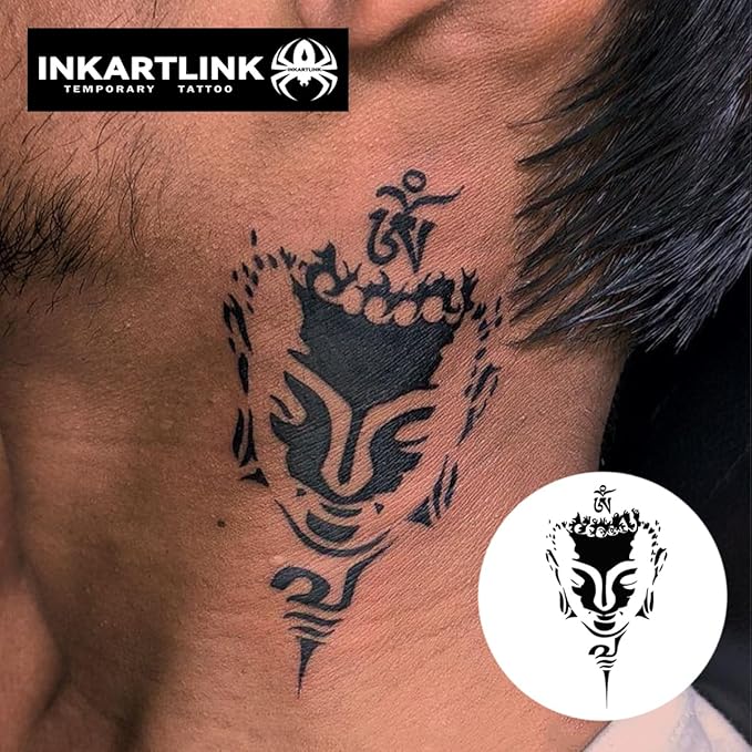 INKARTLINK Tattoo Tech, 2 Sheets Medium Semi Permanent Tattoo, Adult Art Design Temporary Tattoos, Lasts 1-2 Weeks, Waterproof, Realistic Look, No Reflection (Buddha Statue)