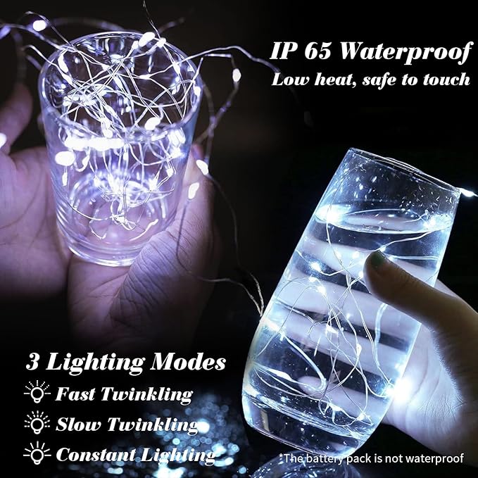 ZGWJ 24 Pack Fairy Lights Battery Operated, 7ft 20 Mini LED Fairy String Lights Silver Wire 3 Modes for DIY, Parties, Wedding, Bedroom, Halloween Christmas Decoration Silver White