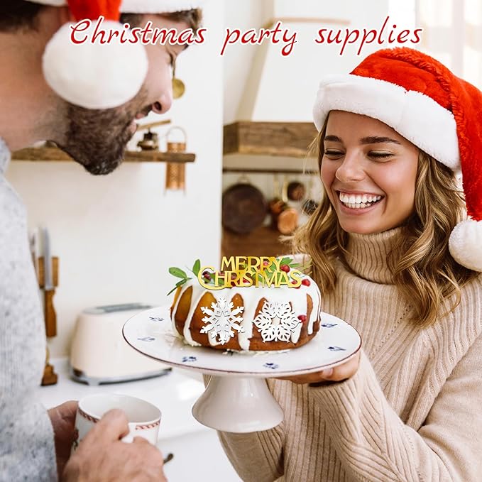 26 Pcs Snowflake Cupcake Toppers Acrylic Christmas Cupcake Toppers Mirror Frozen Cupcake Topper for Christmas Cake Decorations New Year Party Supplies