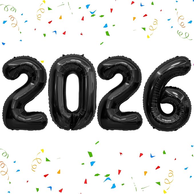 2026 Balloons, 40 Inch Foil Number Balloons, 2026 Balloon Numbers, Number Balloon for New Year Eve Festival Christmas Birthday Wedding Anniversary Party Supplies, New Years Decorations Black