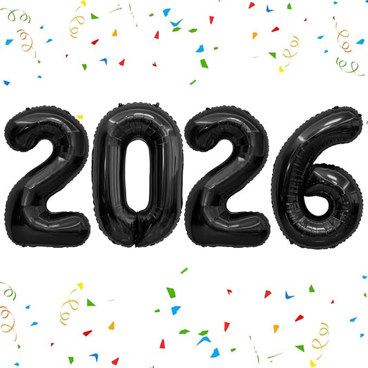 2026 Balloons, 40 Inch Foil Number Balloons, 2026 Balloon Numbers, Number Balloon for New Year Eve Festival Christmas Birthday Wedding Anniversary Party Supplies, New Years Decorations Black