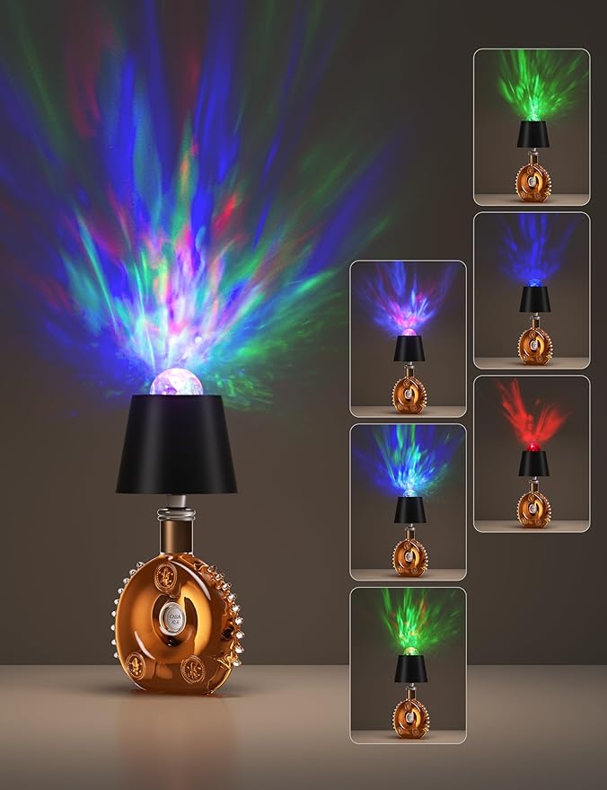 Joyzy Table Lamp with Projector Lighting, Wireless Wine Bottle Lamps Rechargeable Wine Bottle Lights Water Wave Ripple Projection Liquor Bottle Room Decoration Light Ambient for Bar Restaurants