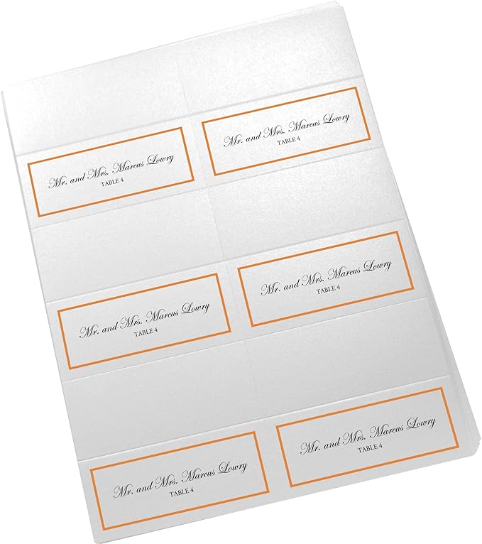 Single Line Border Printable Place Cards, Orange (Choose Color), Set of 150 (25 Sheets), Laser & Inkjet Printers - Wedding, Party, Dinner, and Special Events - Made in the USA