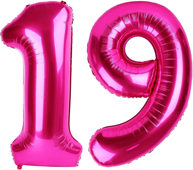 40 Inch Big Hot Pink 19 Balloon Number, Jumbo Giant Happy 19th 19 Birthday Party Decorations, Large 19 Mylar Foil Anniversary Birthday Party Engagement Decorations