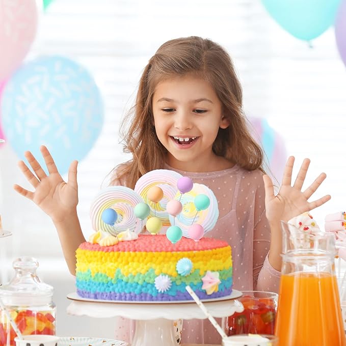 Sieral 40 Pcs Mini Balloon Cake Toppers Colorful Rainbow Cake Topper Round Clay Balls Cupcake Toppers for Birthday Baby Shower Wedding Party Decorations(Pastel Color)