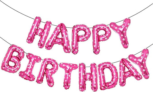 Accevo Pink Happy Birthday Banner,16 Inch Mylar Foil Letters Balloons Heart Pattern Balloons Happy Birthday Balloon for Kids, Child, Adults, Boys & Girls Birthday Party Decorations Happy Birthday Sign
