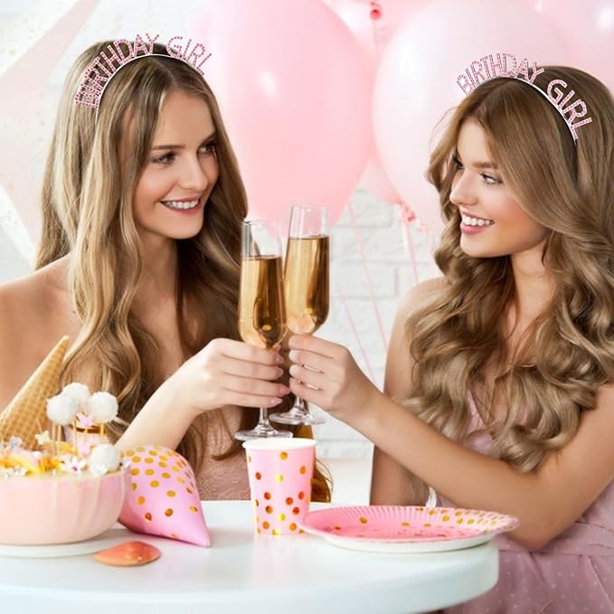 CAVETEE Birthday Girl Crown and Sash， Princess Tiara Happy Birthday Headband Party Accessories for Women and Girls