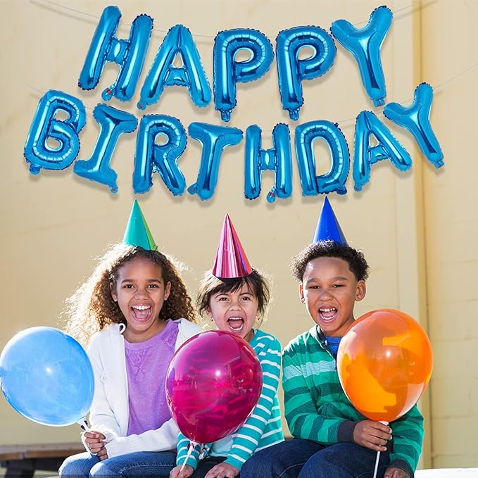 Accevo Dark Blue Happy Birthday Banner 16 Inch Mylar Foil Letters Balloons Happy Birthday Balloon for Kids, Child, Adults, Boys & Girls Happy Birthday Sign Birthday Party Decorations Supplies