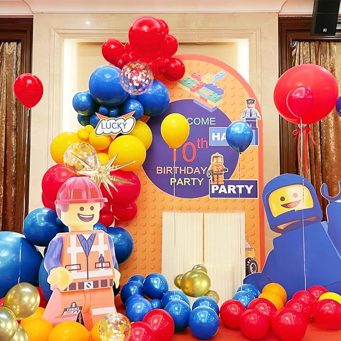 Blue Yellow Red and Gold Balloon Arch Kit, 156Pcs Latex Baloons Garland with 4D Star Balloons for Baby Shower Anniversary Birthday Wedding Graduation Office Party