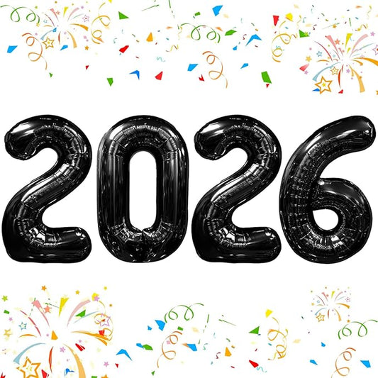 KALOR 42 Inch 2026 Black Foil Mylar Number Balloons, Giant 2026 New Years Decorations for 2026 Happy New Year Eve and Graduations Party Supplies