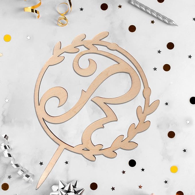 LINGTEER Personalized Inital Letter R Wooden Cake Topper Perfect for Birthday Rustic Wedding Anniversary Party Keepsake Decoration