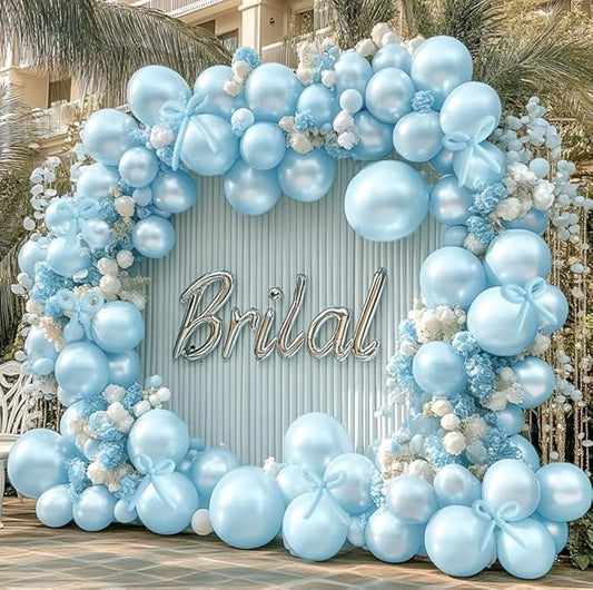 Pearl Blue Balloon Double Stuffed Light Baby Blue Balloons Garland Pearl Arch Kit Long Balloons Different Size for Birthday Wedding Baby Shower Anniversary Decoration