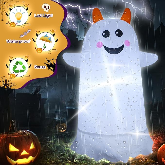 3.5FT White Ghost Halloween Inflatable Decor Blow Up Decoration with LED Lights Halloween Parties Holiday Decor Indoor Outdoor Yard Graden Decorations