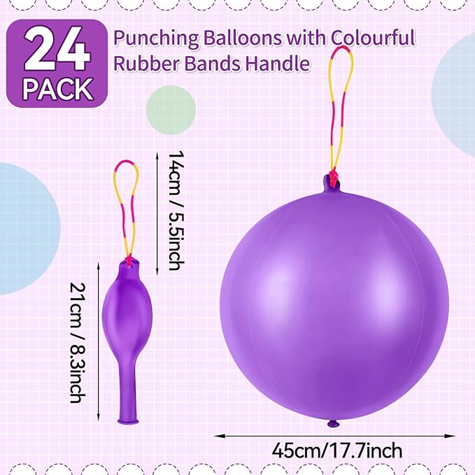 24 Pcs Purple Punch Balloons Bounce with Rubber Band Handle Punching Balloon Heavy Duty for Birthday party favors, Kids (Purple)