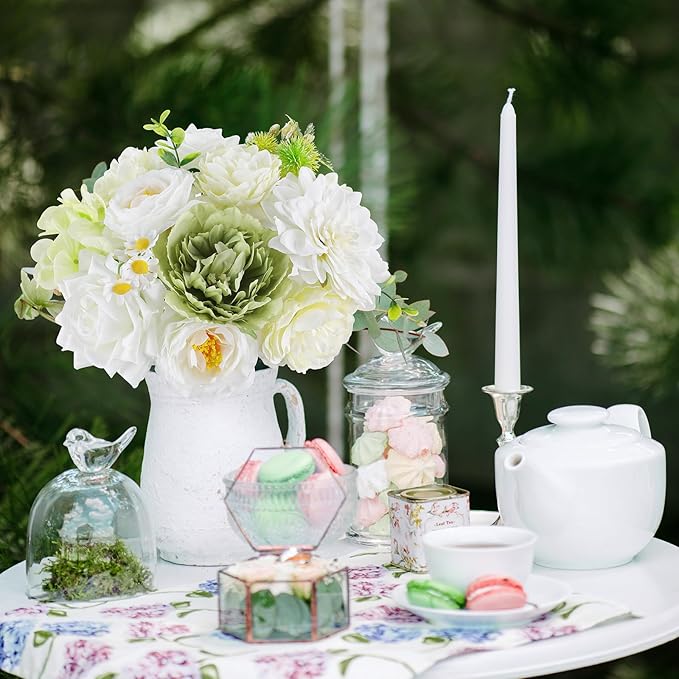 AmyHomie Green White Artificial Flowers Combo Silk Mix Peony Rose Fake Flowers w/Stem for DIY Wedding Bouquets Centerpieces Arrangements Table Fall Decor Party Bridal Baby Shower Home Decorations