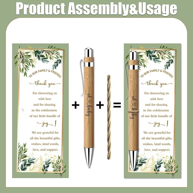 Toerifer 30 Pcs Woodland Set, Baby Shower Favors for 30 Guests, Baby Shower Sets, Included Bamboo Pens, Greeting Cards, Gender Reveal Souvenirs, Eucalyptus Decor