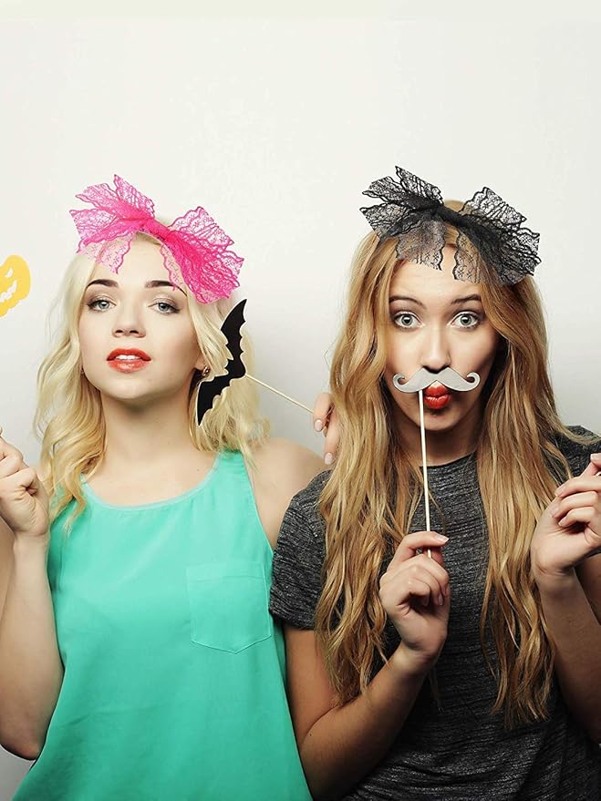 Womens Lace Headband Neon Earrings Fingerless Gloves for 80's Party Pop Diva Costume Accessories