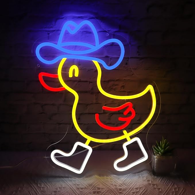 Cowboy Duck Neon Light Sign,Kids Room Decor Neon Lignt,Led Funny Animal Neon Wall Sign,Hanging Neon Light For Nursery Office Bedroom Living Room Farmhouse Wall Decor