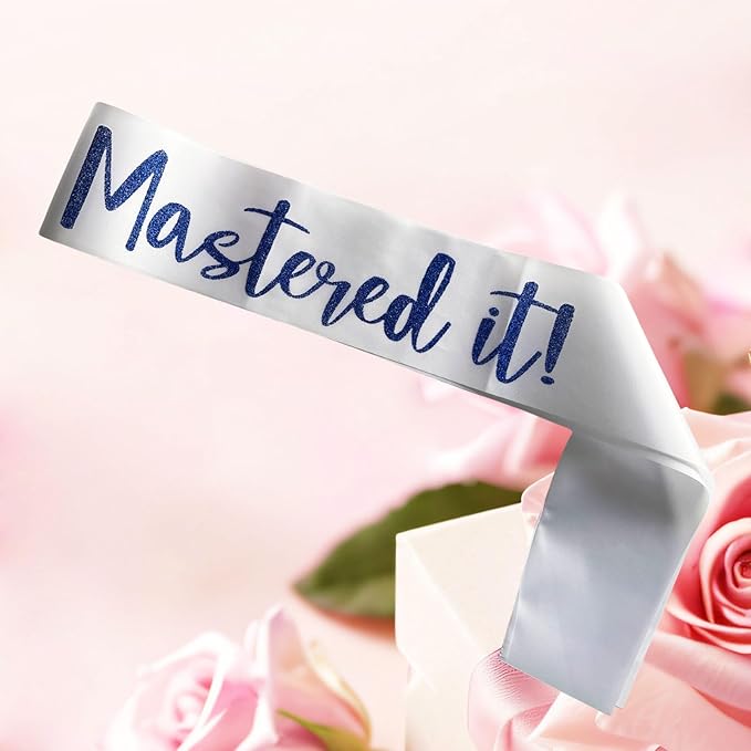 Graduation Mastered It Sash Class of 2025 Glitter Satin Sash for Masters Congrats Grad Decorations Grad Party Supplies,White Blue