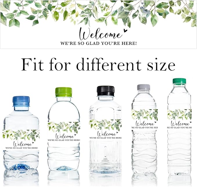 100PCS Wedding Water Bottle Labels Waterproof Greenery Floral Wraps Sticker for Water Bottle Baby Shower Bottle Label for Bridal Shower Party Welcome A02